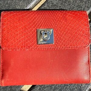 Salvatore Ferragamo Red Leather Textured Flap Bifold Wallet